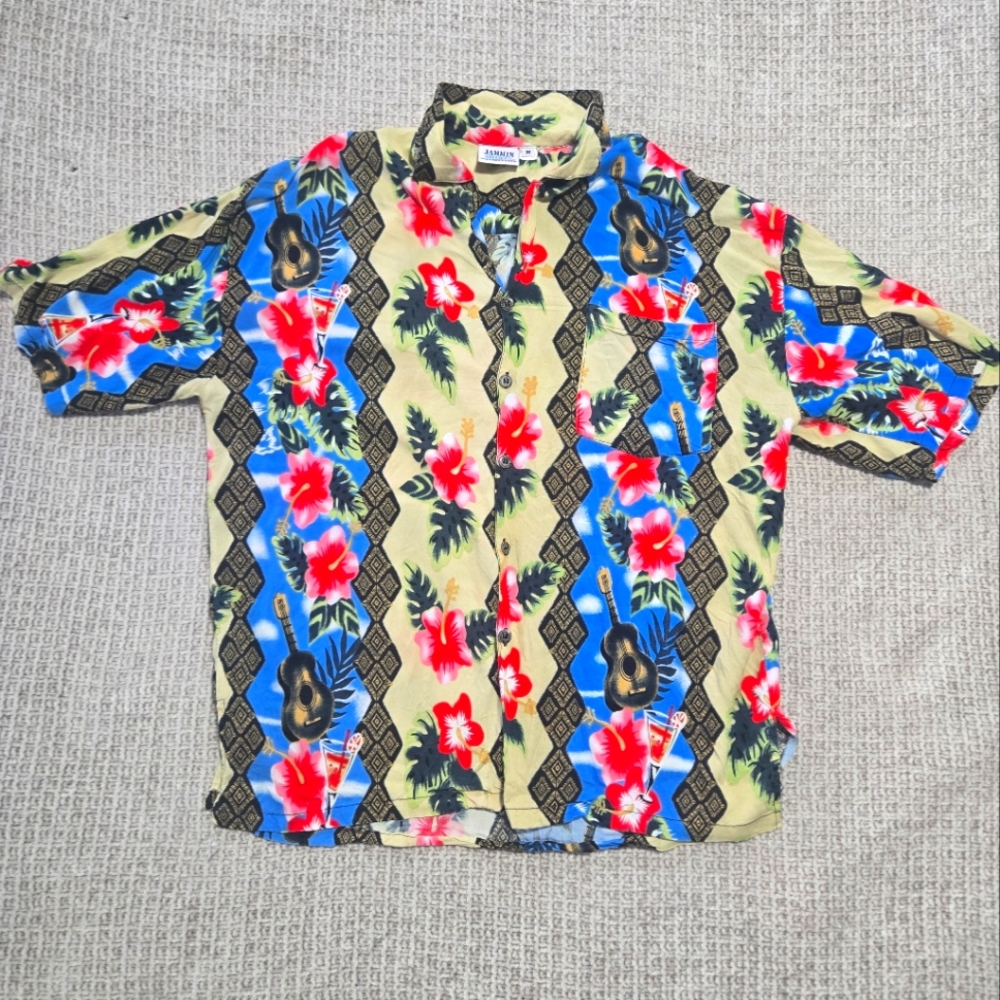 Jammin Shirts Floral Hawaiian Shirt - Multicolor 100% Rayon Size Medium Aloha
